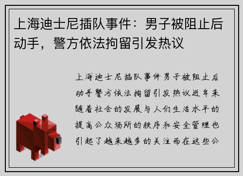 上海迪士尼插队事件：男子被阻止后动手，警方依法拘留引发热议