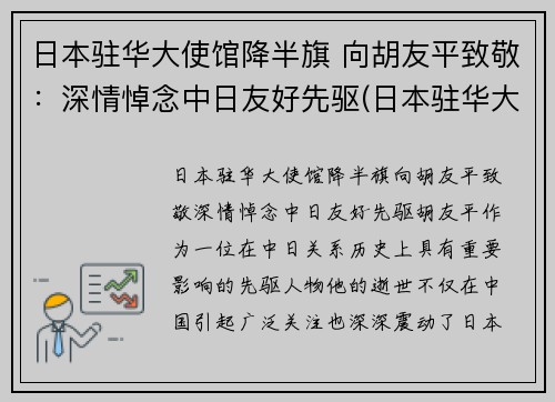 日本驻华大使馆降半旗 向胡友平致敬：深情悼念中日友好先驱(日本驻华大使 死亡)