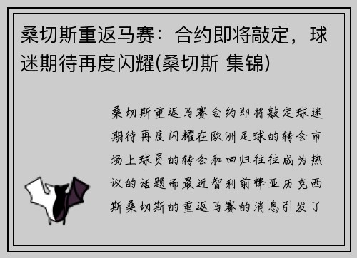 桑切斯重返马赛：合约即将敲定，球迷期待再度闪耀(桑切斯 集锦)
