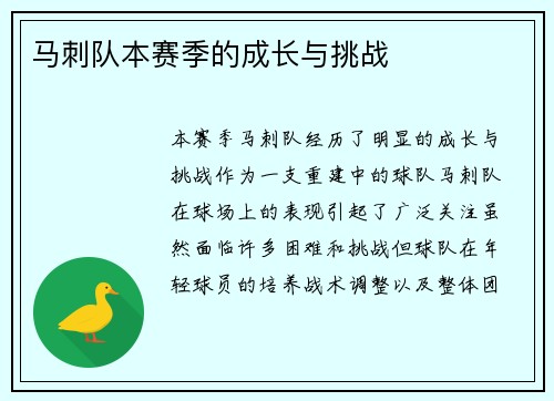 马刺队本赛季的成长与挑战