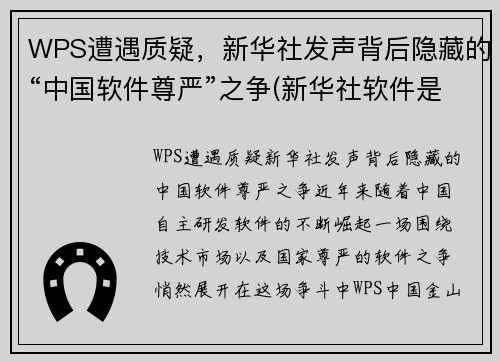 WPS遭遇质疑，新华社发声背后隐藏的“中国软件尊严”之争(新华社软件是干什么的)